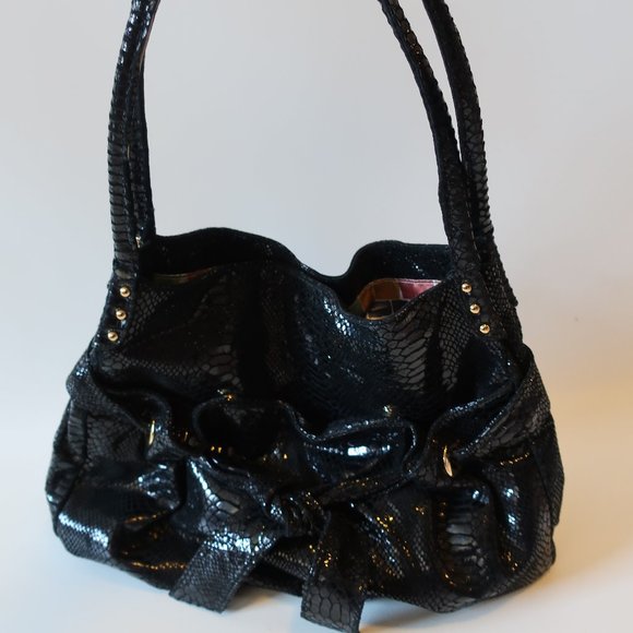 PERLINA STUDIO EMBOSSED PATENT  LEATHER HANDBAG * - Picture 3 of 10